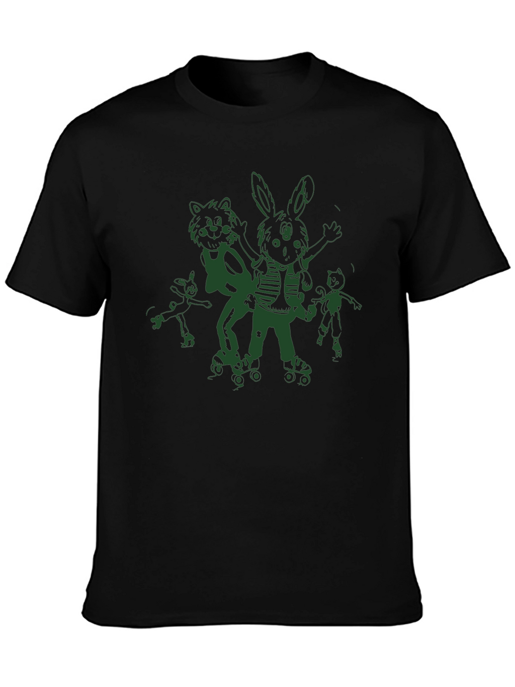 Fun Cartoon Roller Skate Black T-Shirt