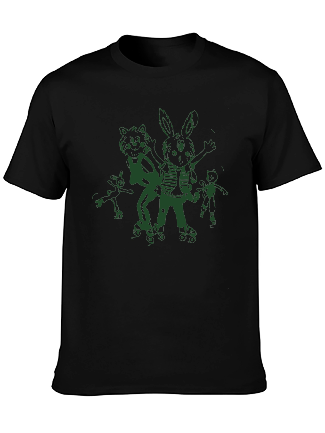 Fun Cartoon Roller Skate Black T-Shirt