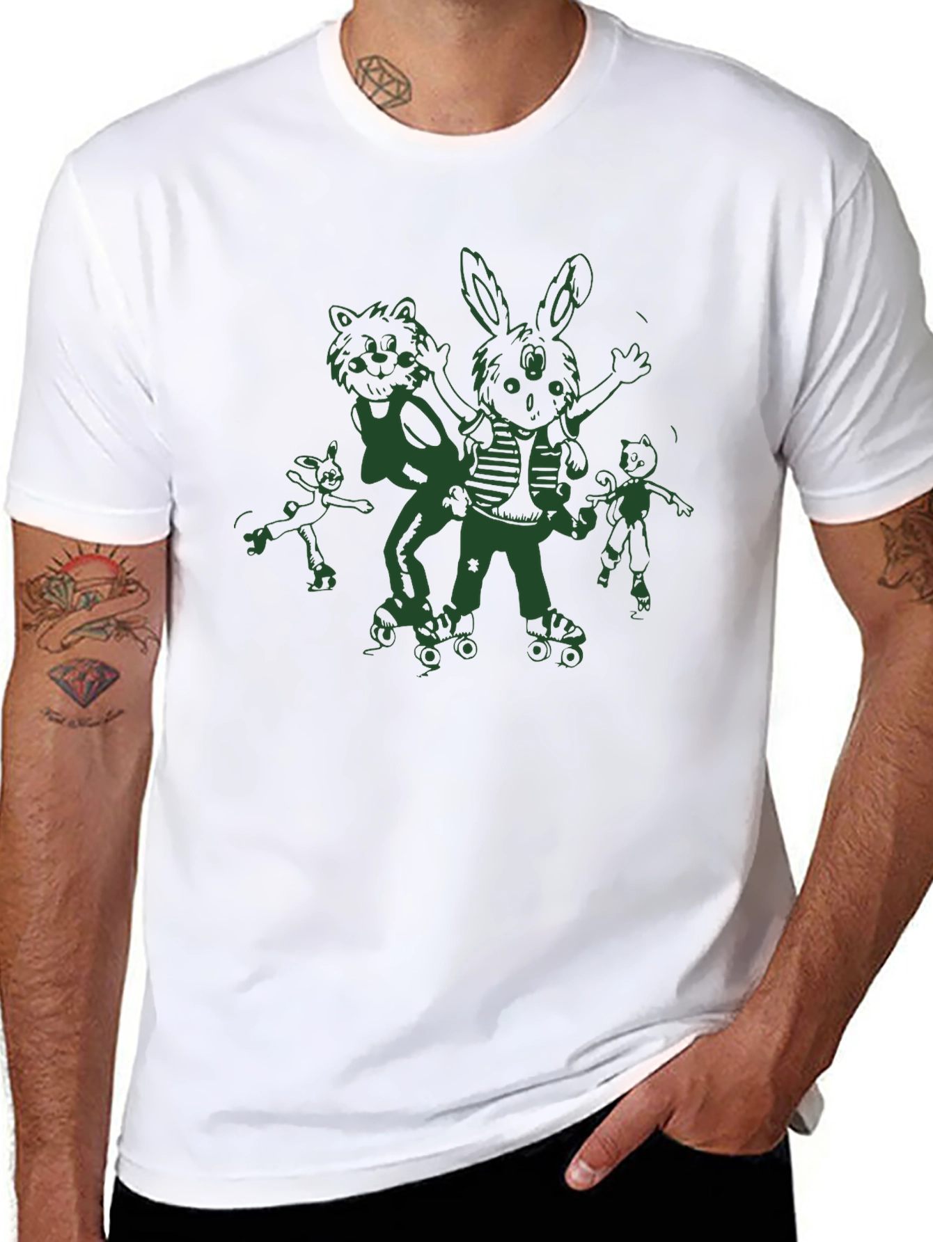 Fun Cartoon Roller Skate Black T-Shirt