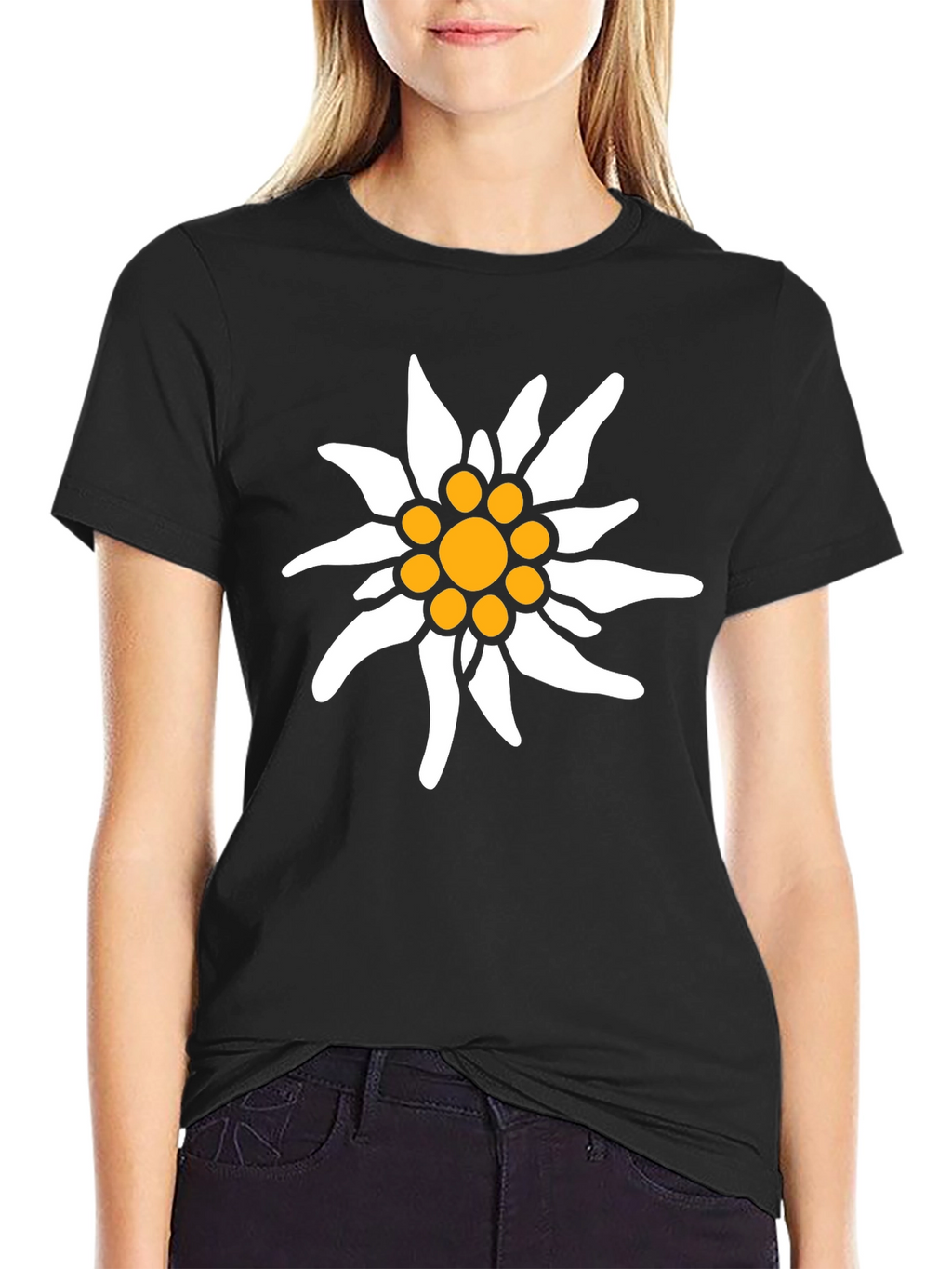 Edelweiss Flower Graphic Tee - Black
