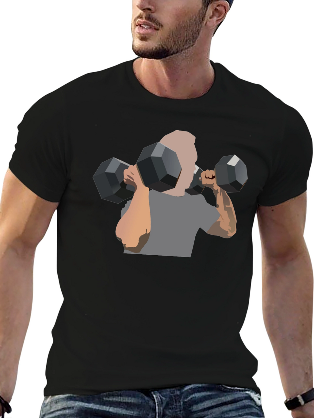 Mens Black Graphic Tee - Weightlifting Design