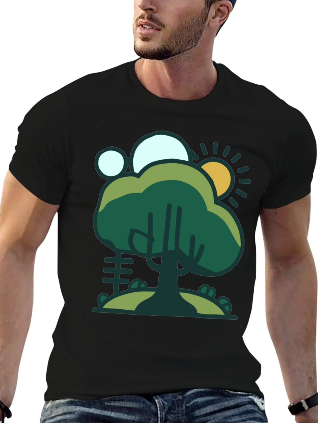 Nature Scene Graphic Tee - Black
