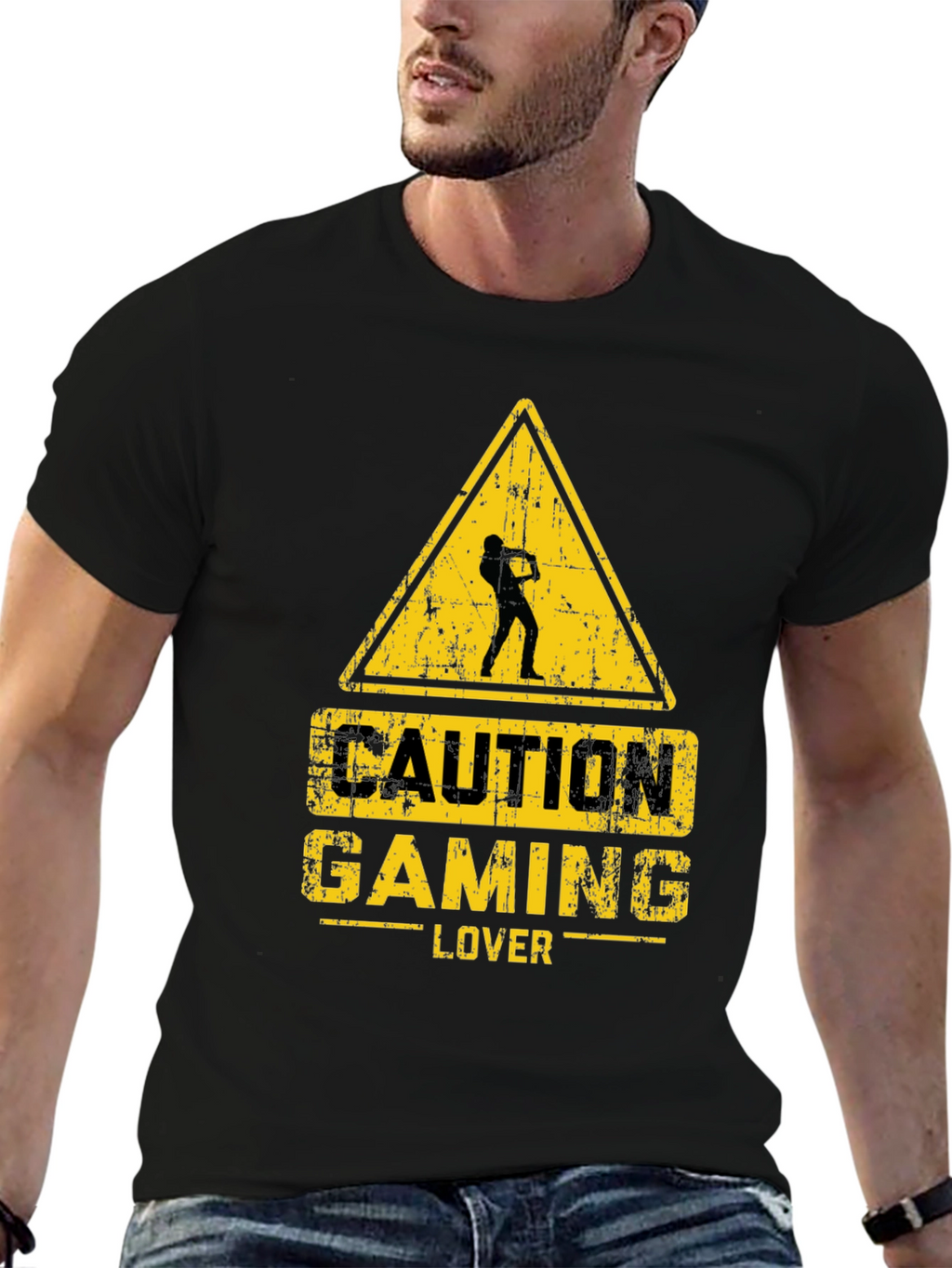 Caution Gaming Lover Black T-Shirt