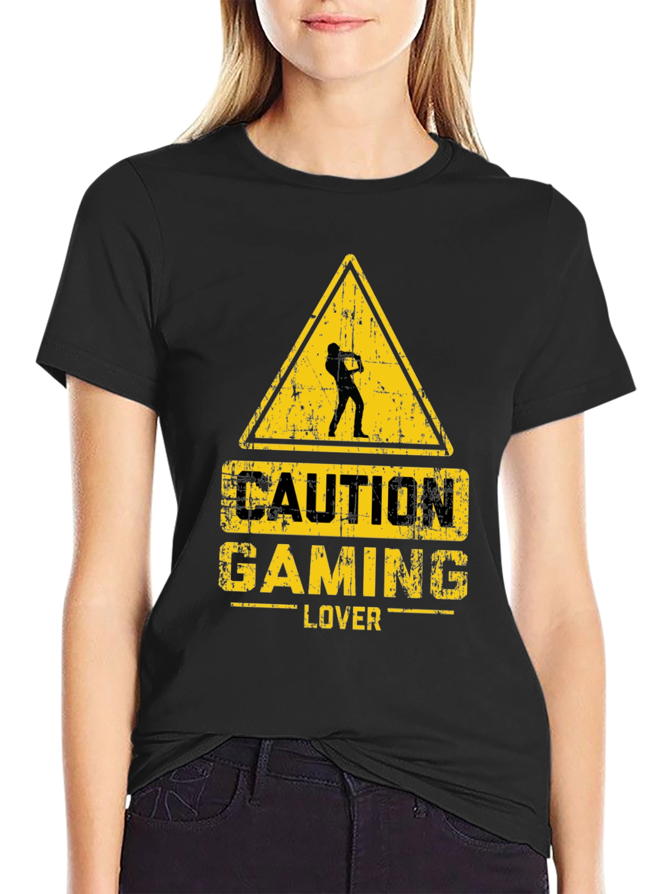 Caution Gaming Lover Black T-Shirt