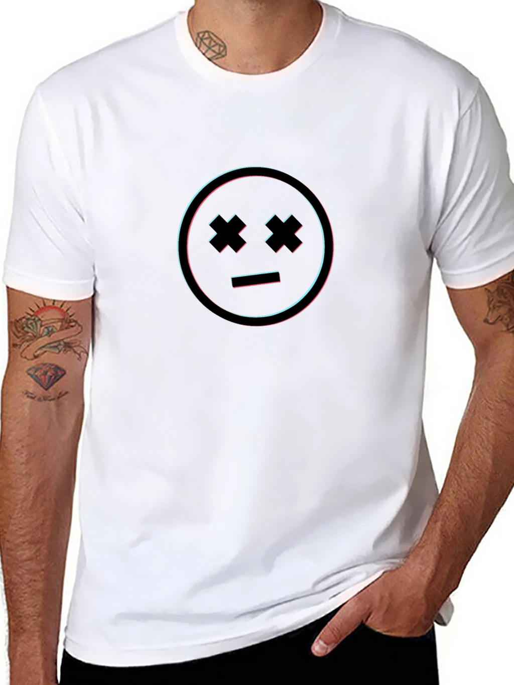 Glitch Smiley Face Black T-Shirt