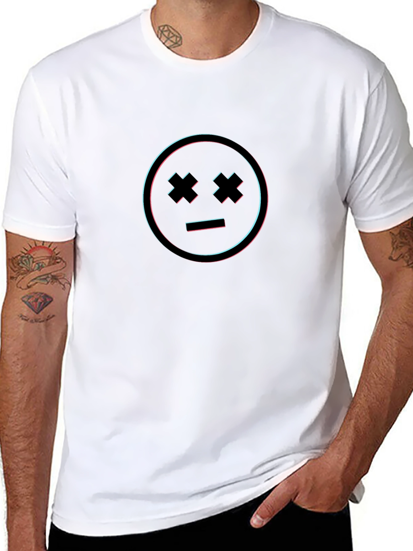 Glitch Smiley Face Black T-Shirt