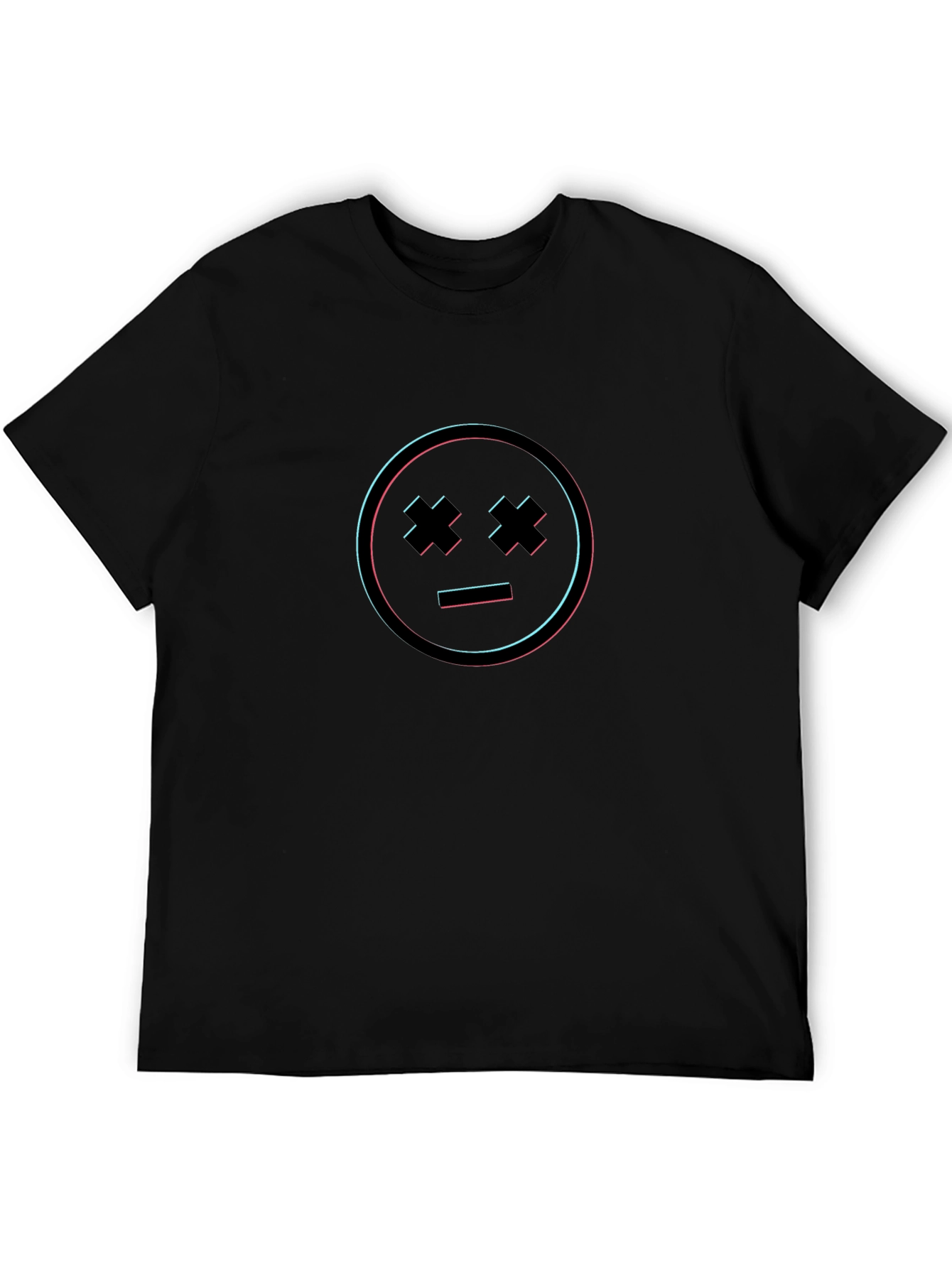 Glitch Smiley Face Black T-Shirt