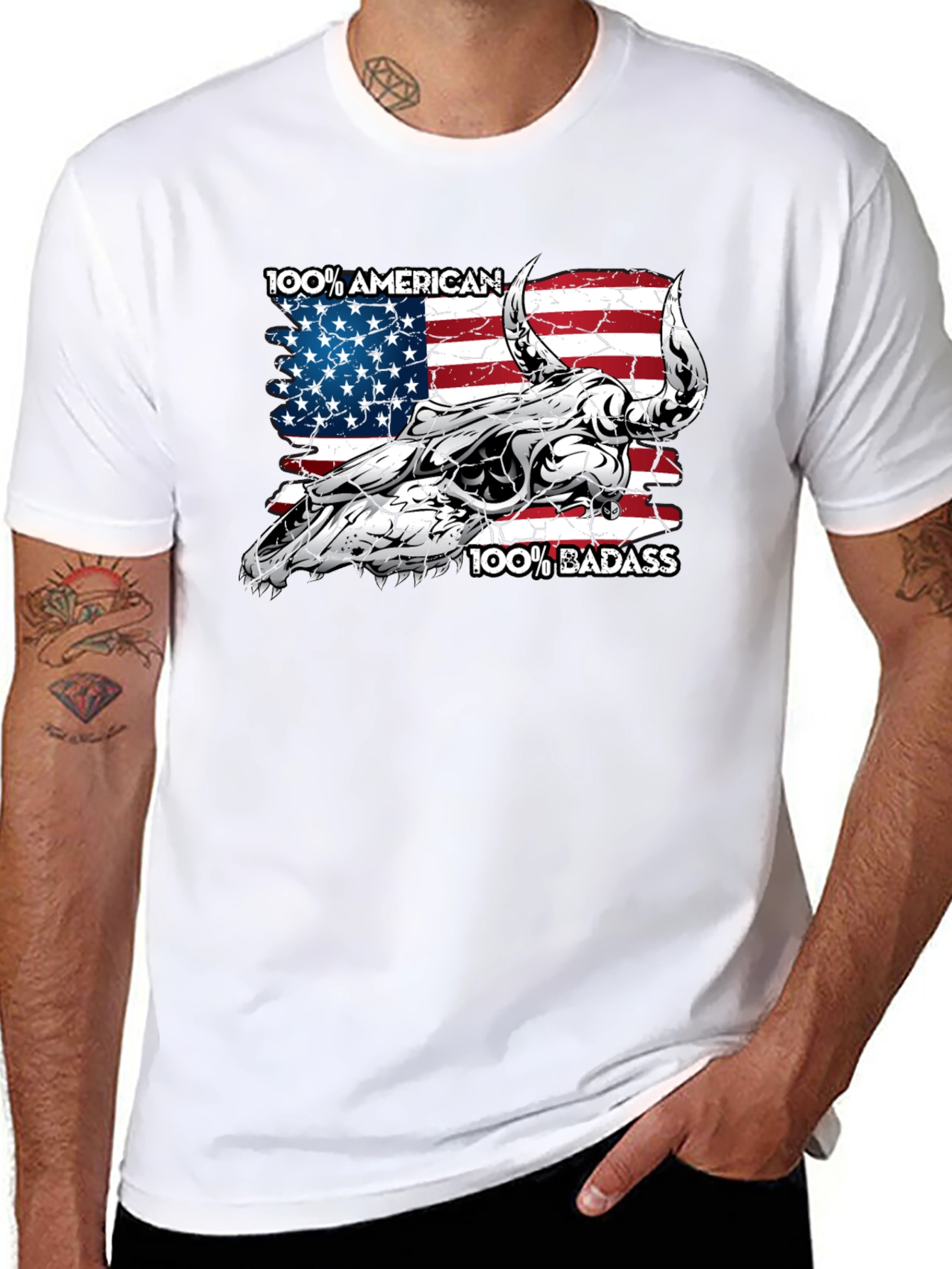 American Badass Bull Skull Graphic Tee - Black