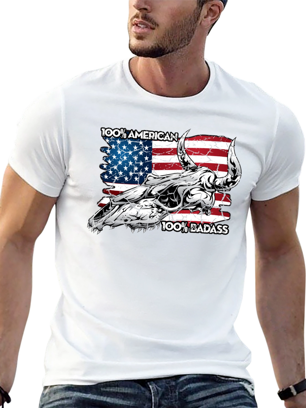 American Badass Bull Skull Graphic Tee - Black