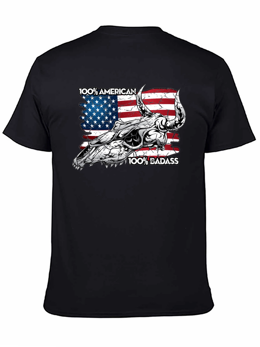 American Badass Bull Skull Graphic Tee - Black