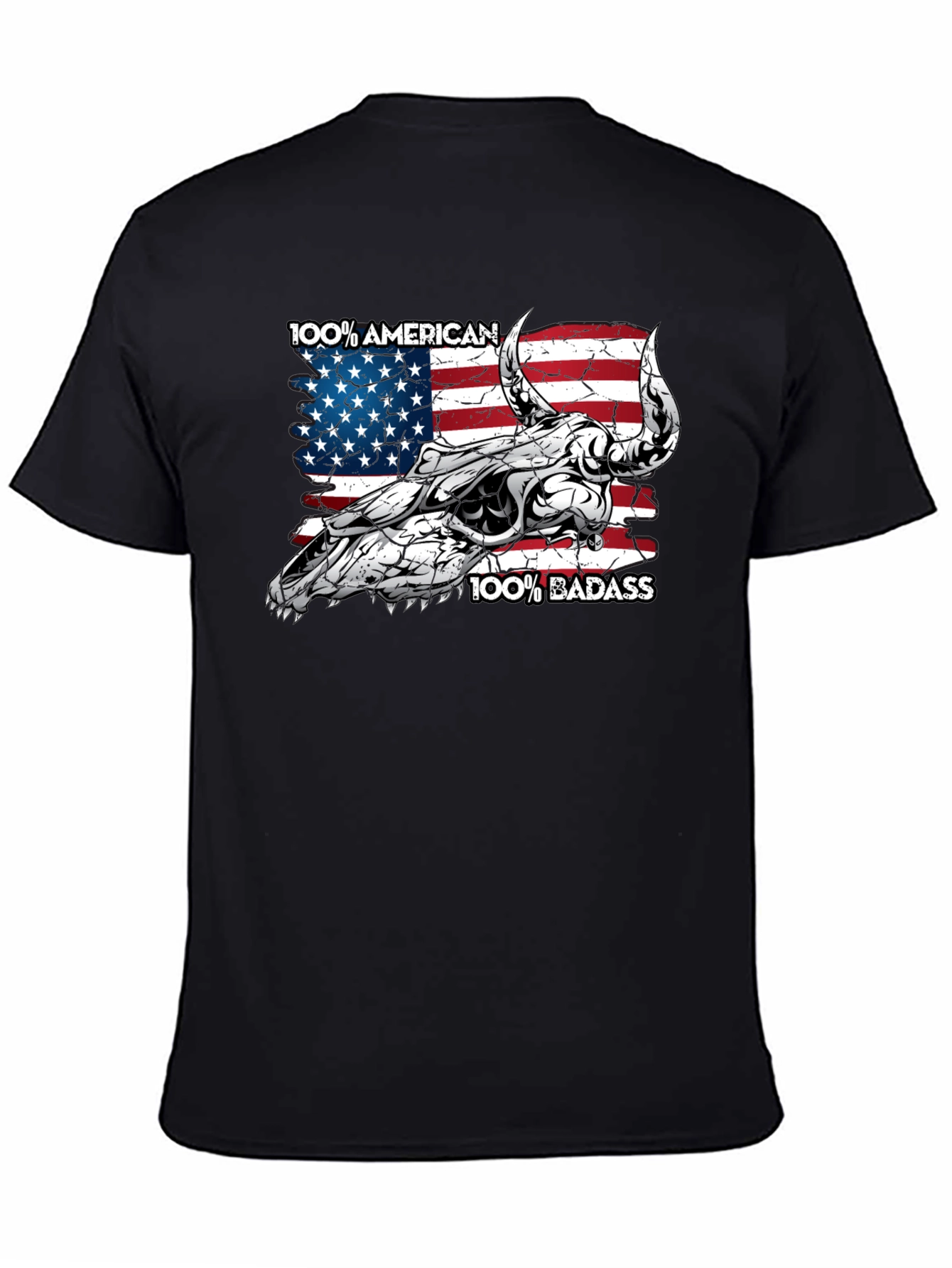 American Badass Bull Skull Graphic Tee - Black