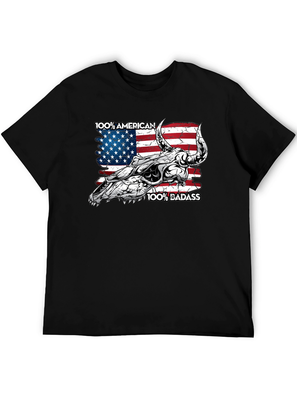 American Badass Bull Skull Graphic Tee - Black