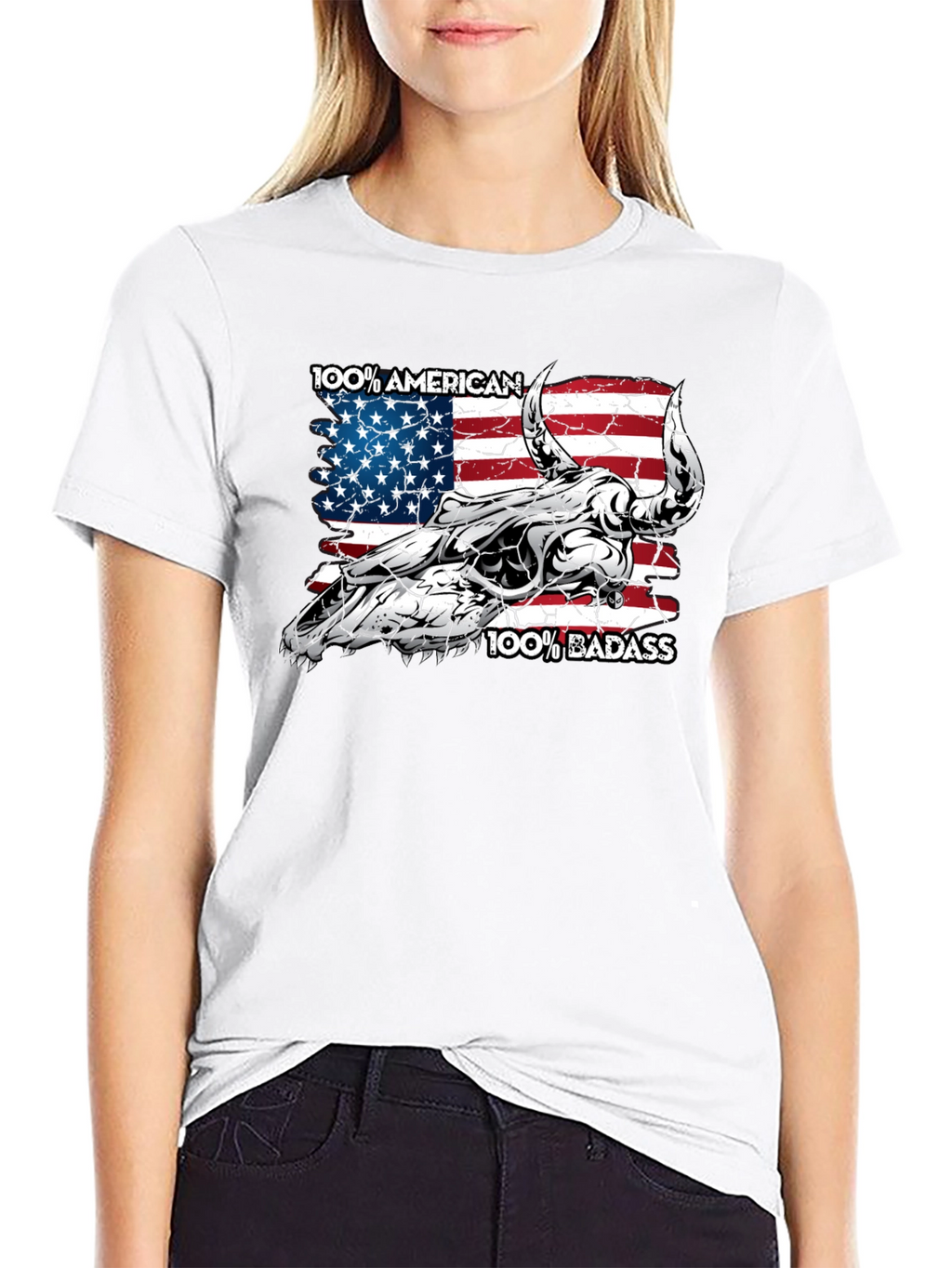 American Badass Bull Skull Graphic Tee - Black