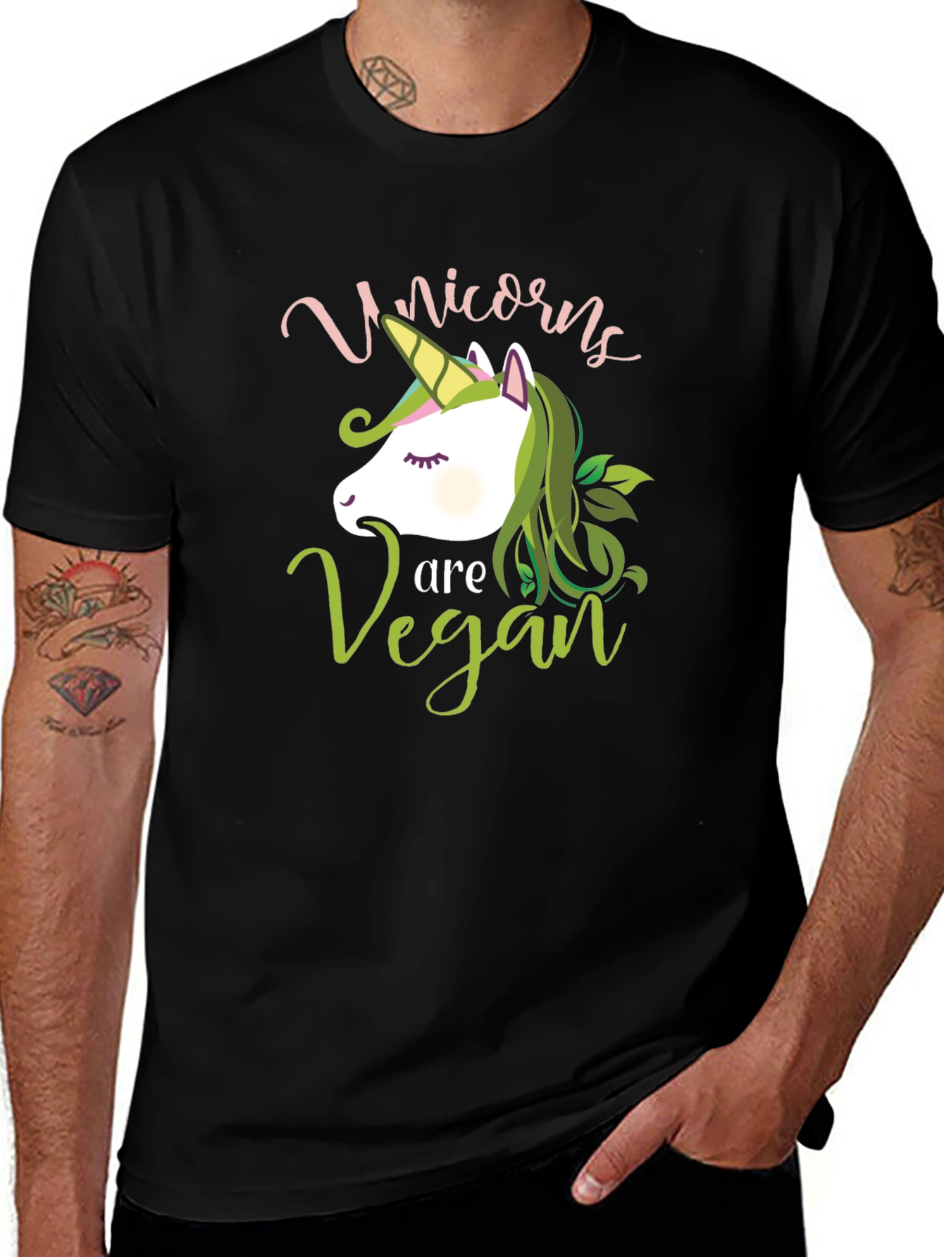 Unicorns Are Vegan Black Graphic T-Shirt