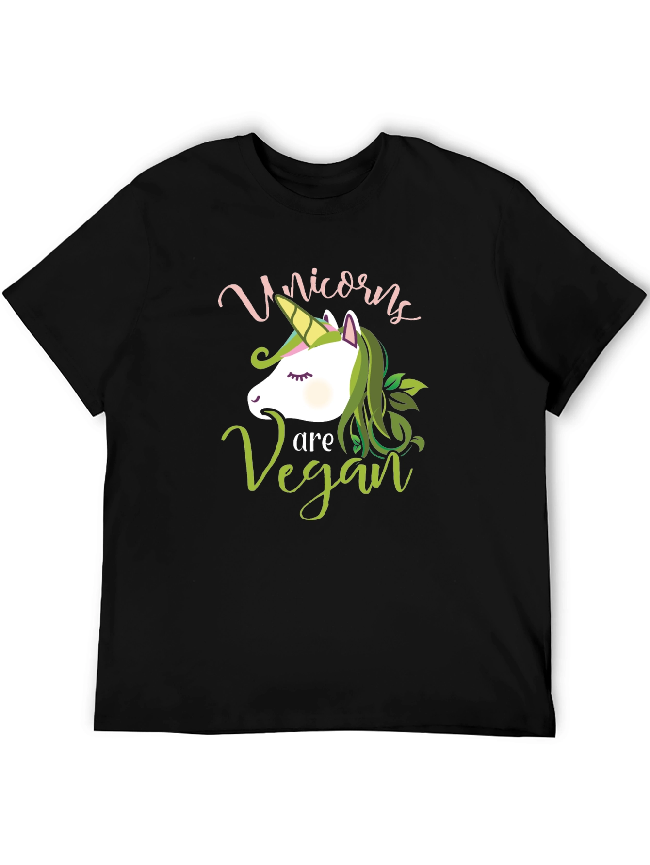 Unicorns Are Vegan Black Graphic T-Shirt
