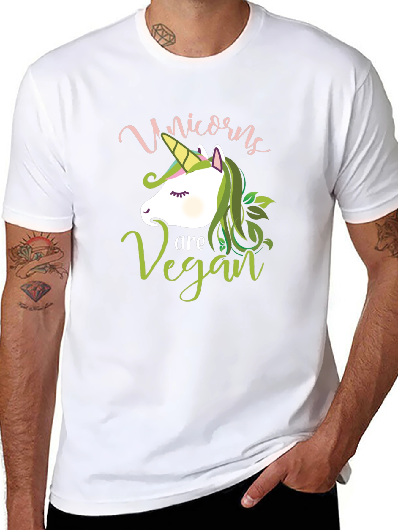 Unicorns Are Vegan Black Graphic T-Shirt
