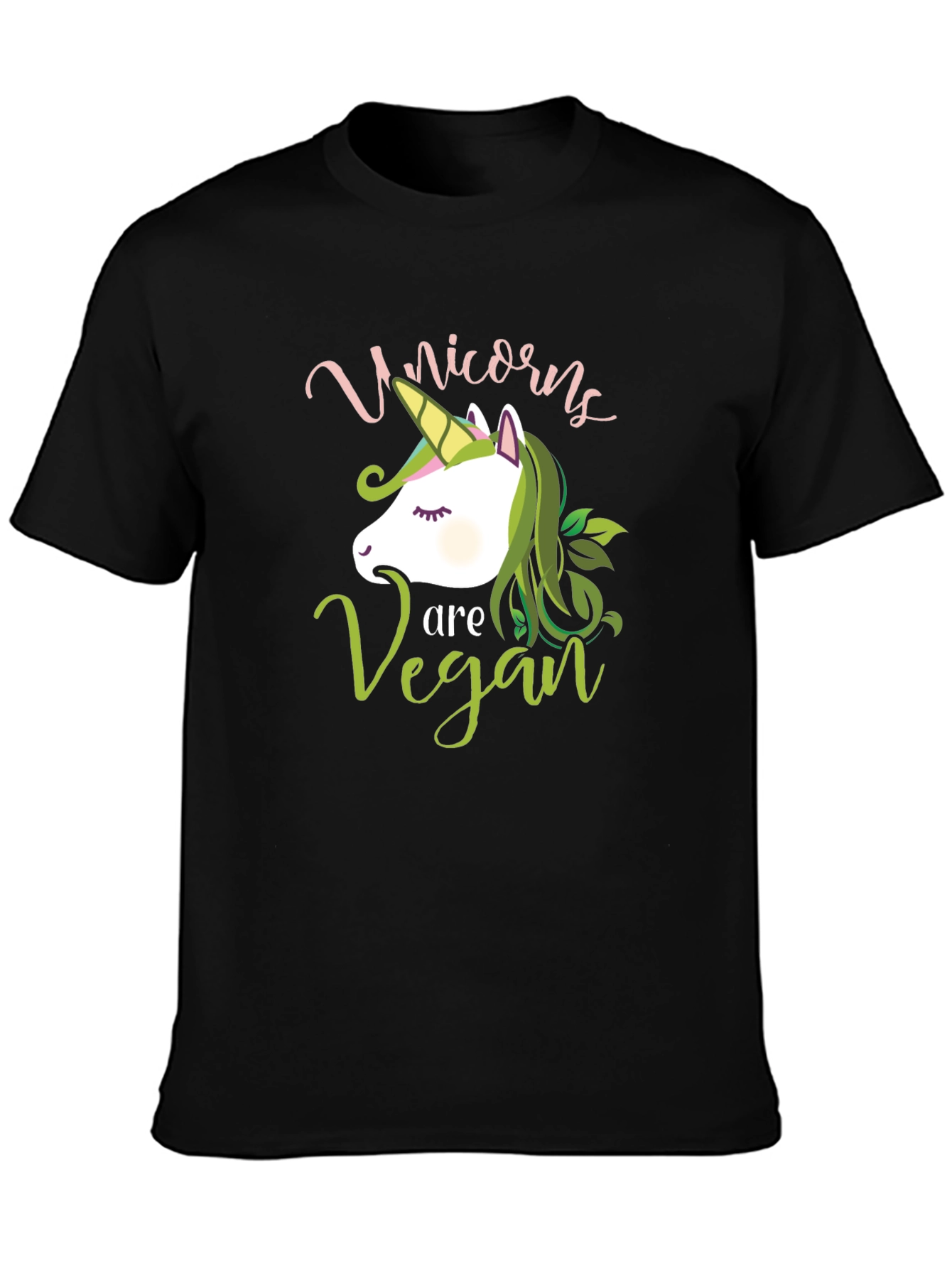 Unicorns Are Vegan Black Graphic T-Shirt
