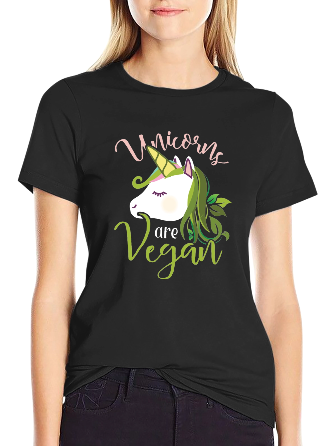Unicorns Are Vegan Black Graphic T-Shirt