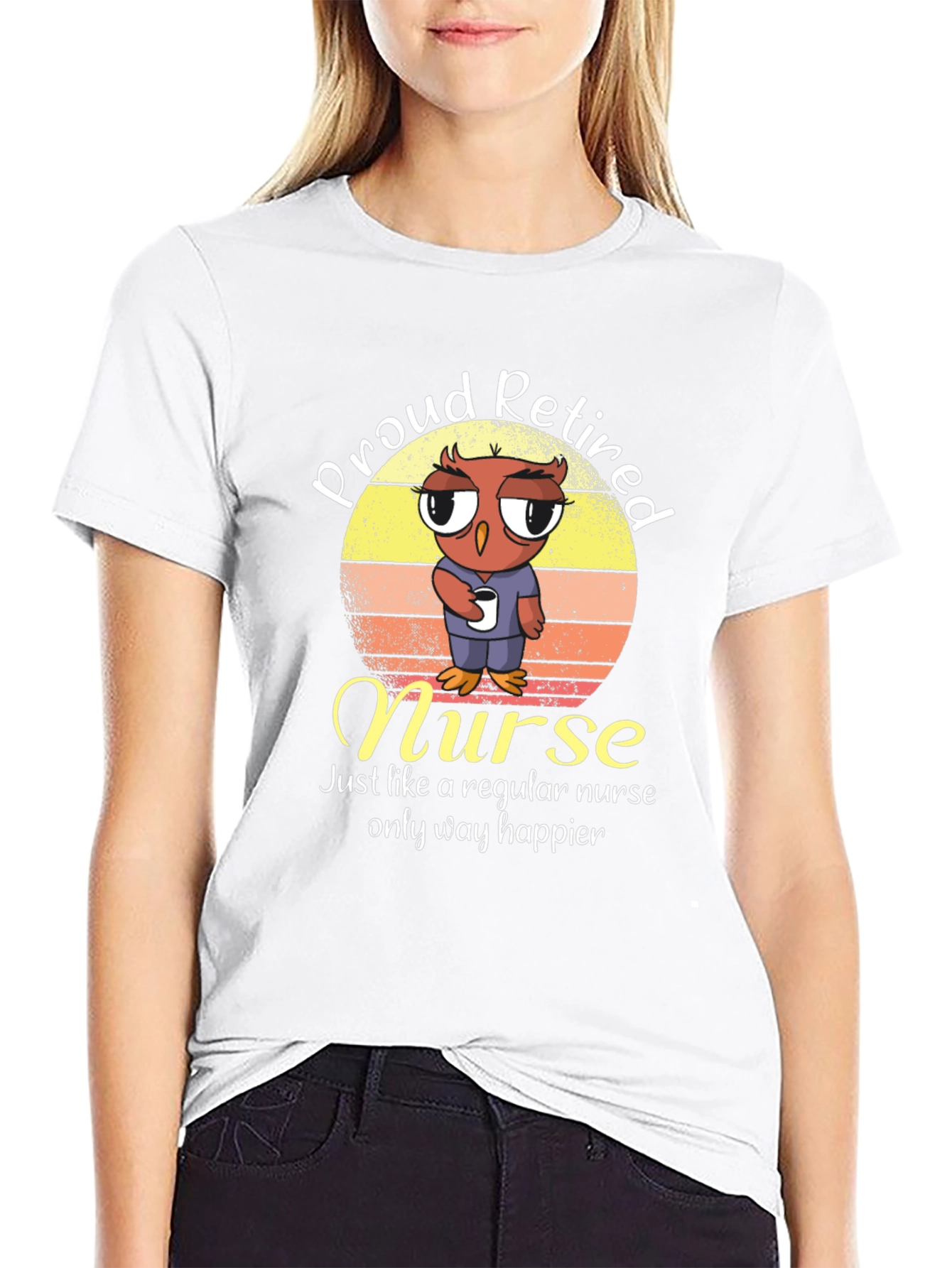 Proud Retired Nurse Owl Graphic T-Shirt