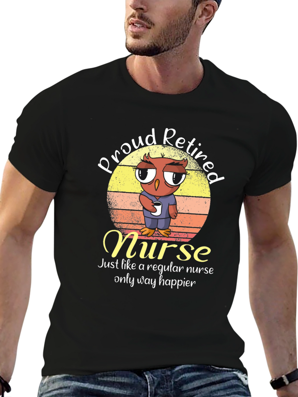 Proud Retired Nurse Owl Graphic T-Shirt