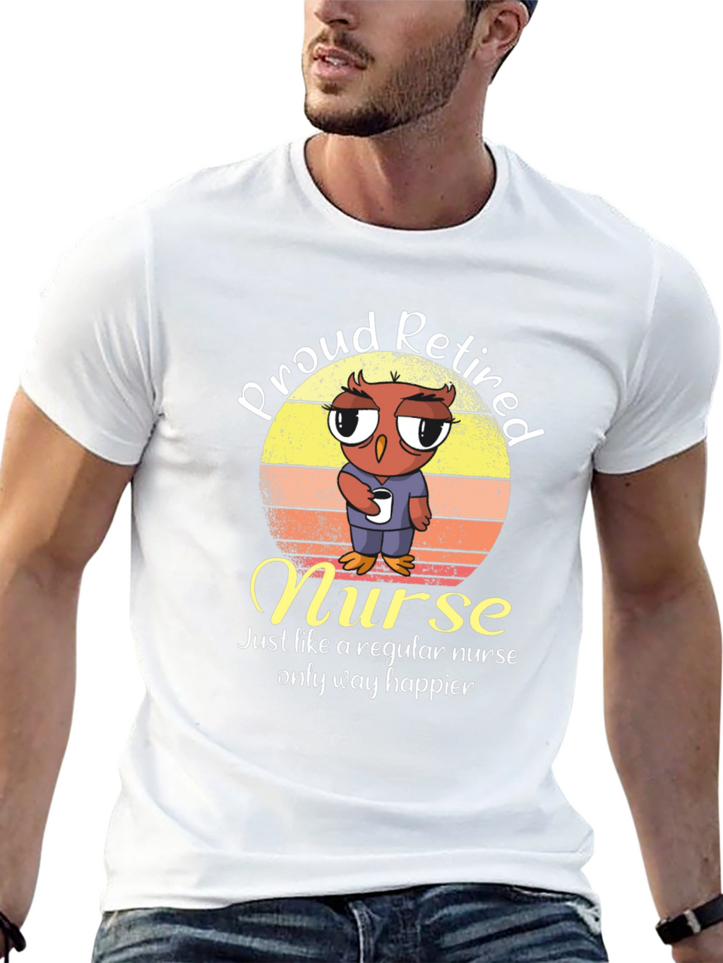 Proud Retired Nurse Owl Graphic T-Shirt