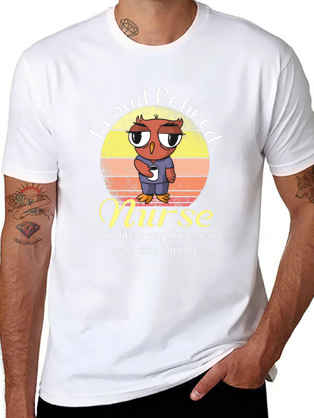 Proud Retired Nurse Owl Graphic T-Shirt