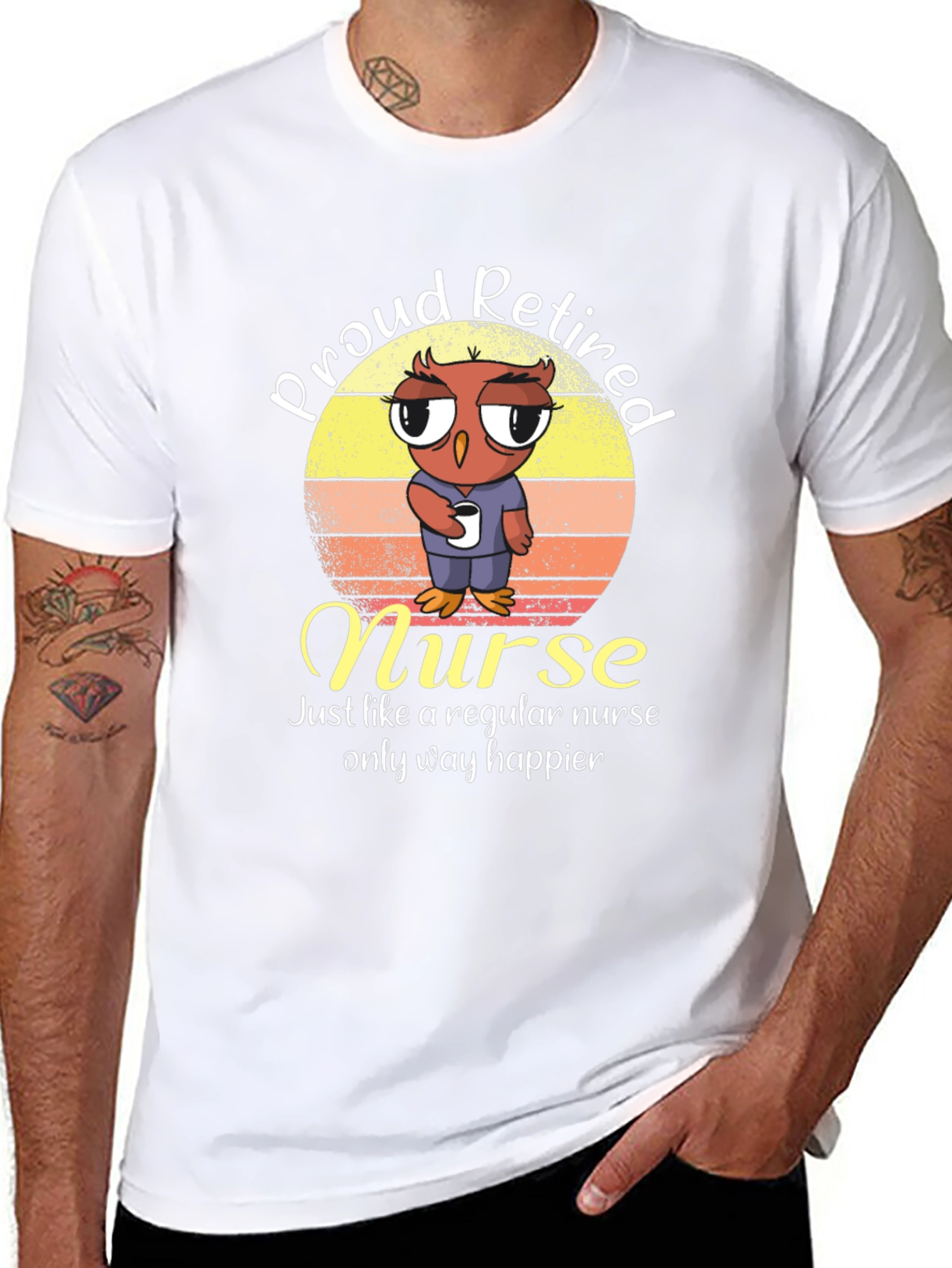 Proud Retired Nurse Owl Graphic T-Shirt