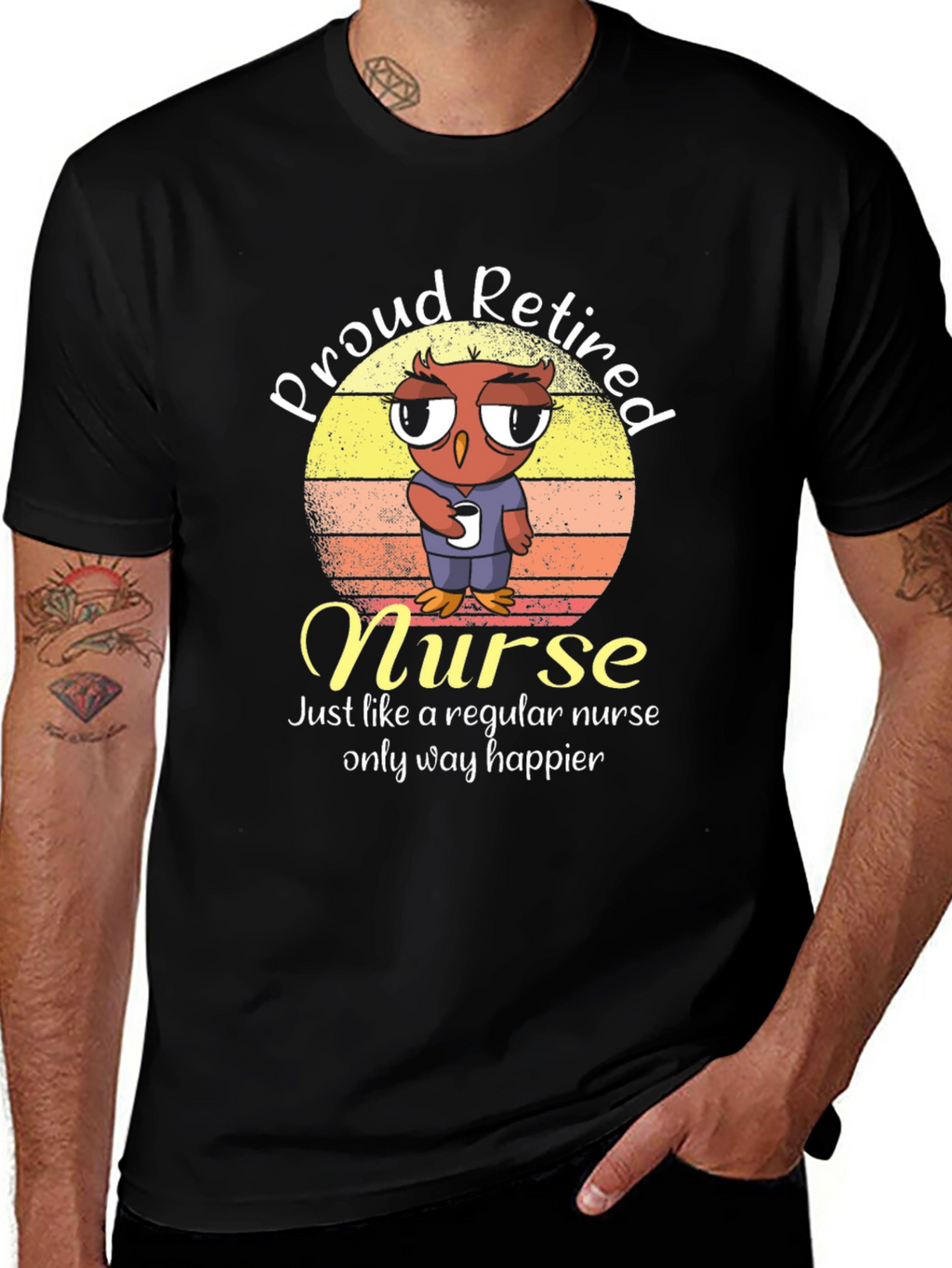 Proud Retired Nurse Owl Graphic T-Shirt