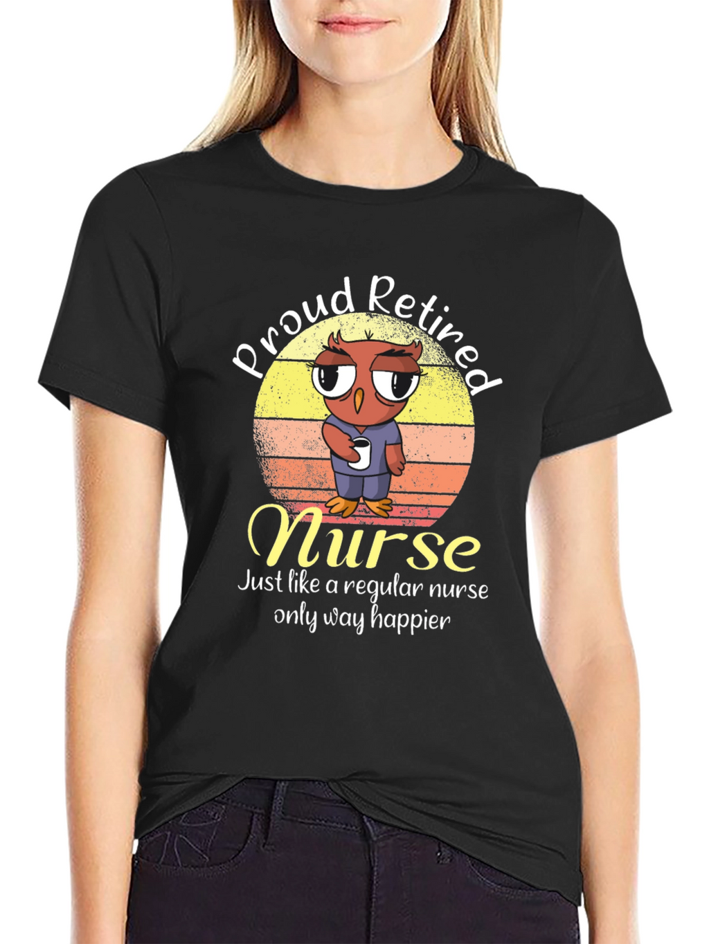 Proud Retired Nurse Owl Graphic T-Shirt