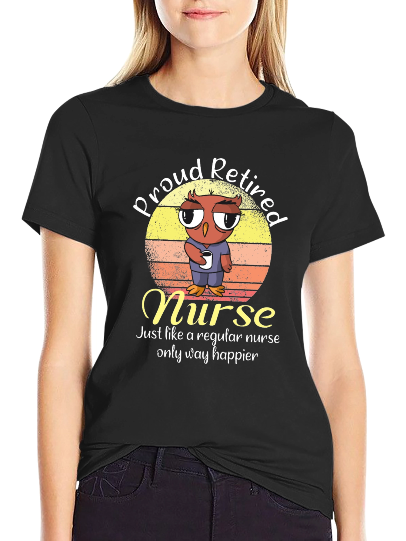 Proud Retired Nurse Owl Graphic T-Shirt