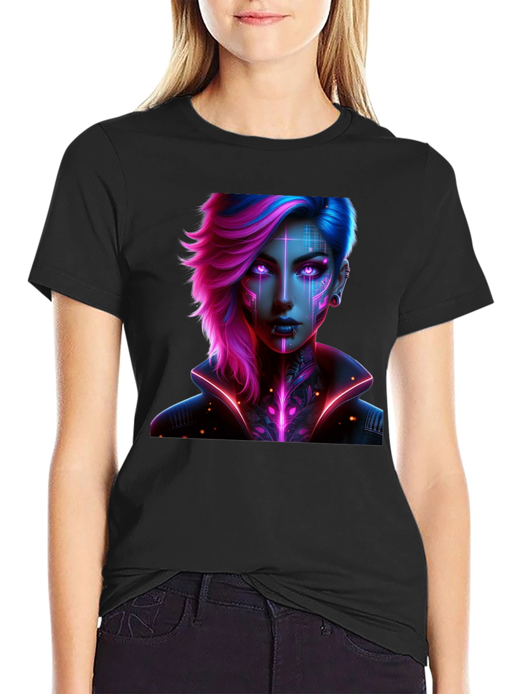 Cyberpunk Girl T-Shirt - Futuristic Neon Design