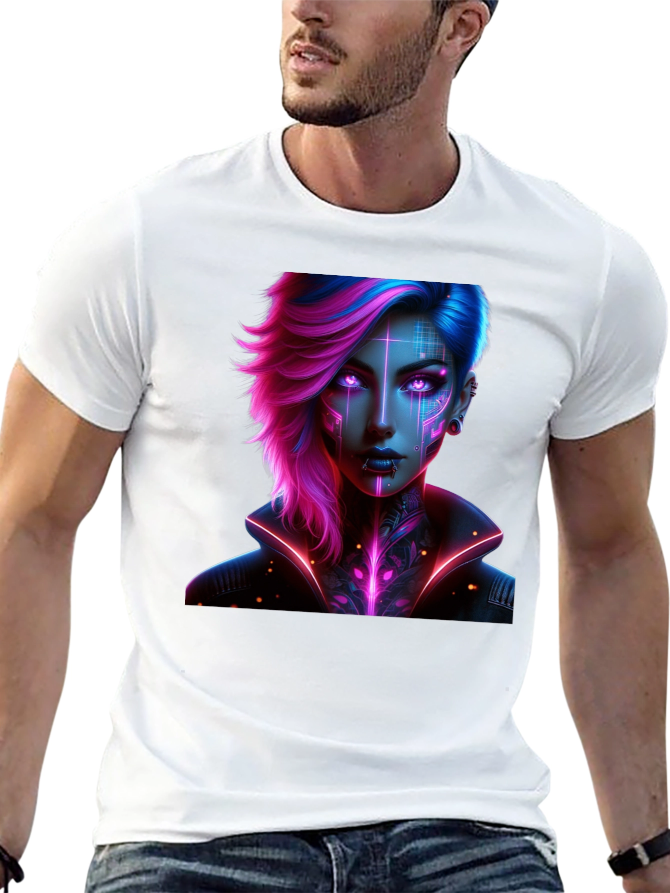 Cyberpunk Girl T-Shirt - Futuristic Neon Design