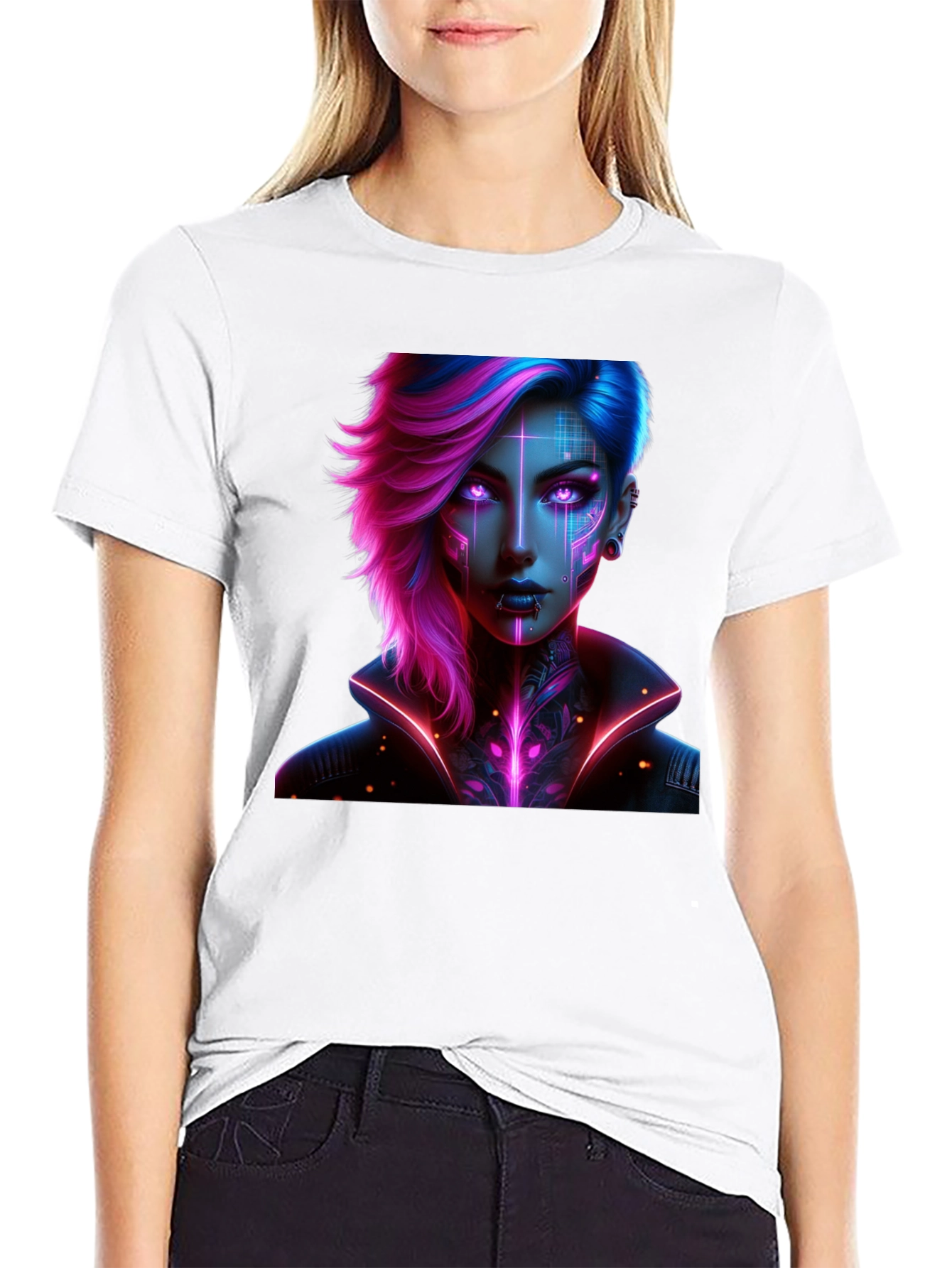 Cyberpunk Girl T-Shirt - Futuristic Neon Design