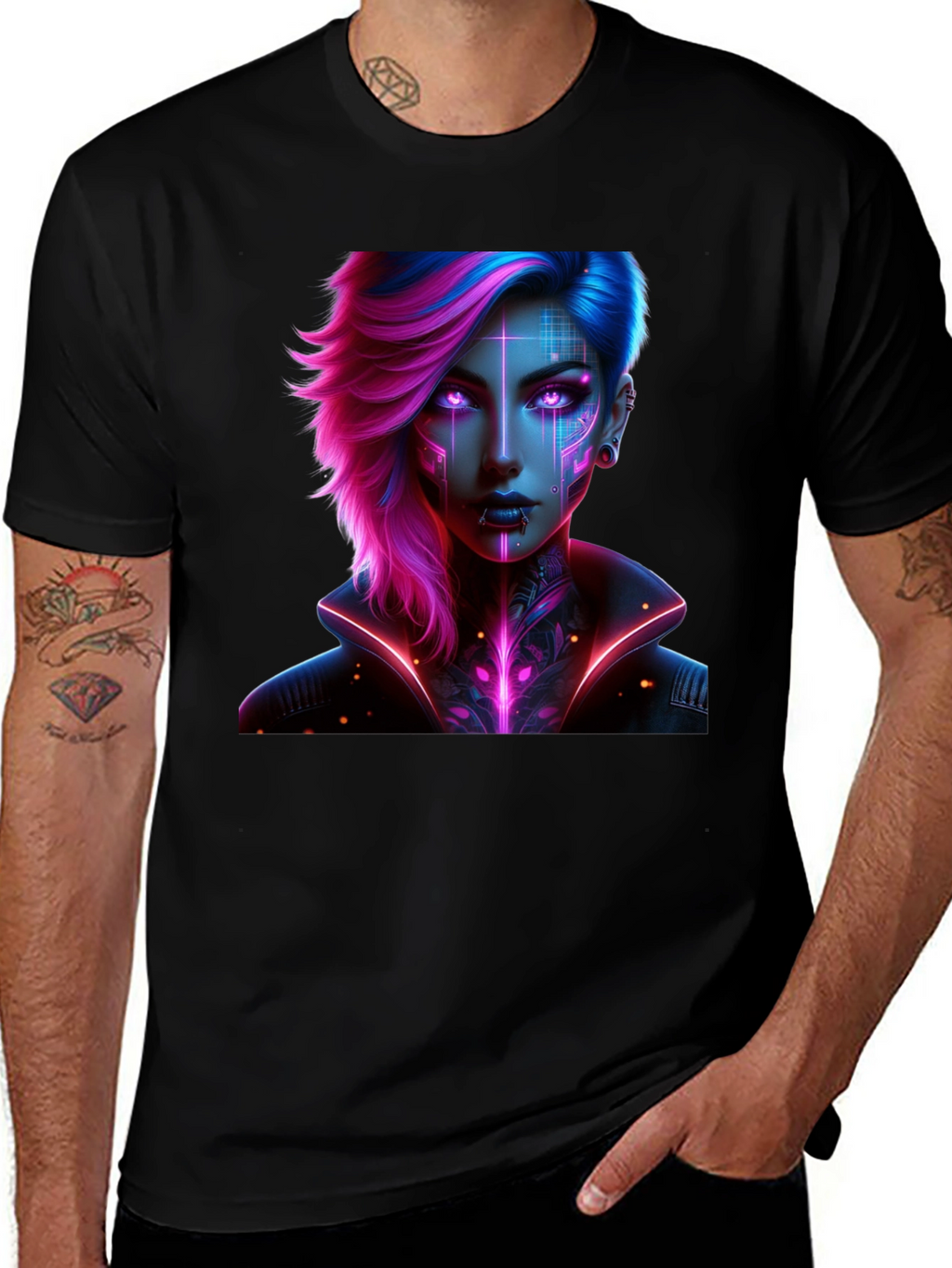 Cyberpunk Girl T-Shirt - Futuristic Neon Design