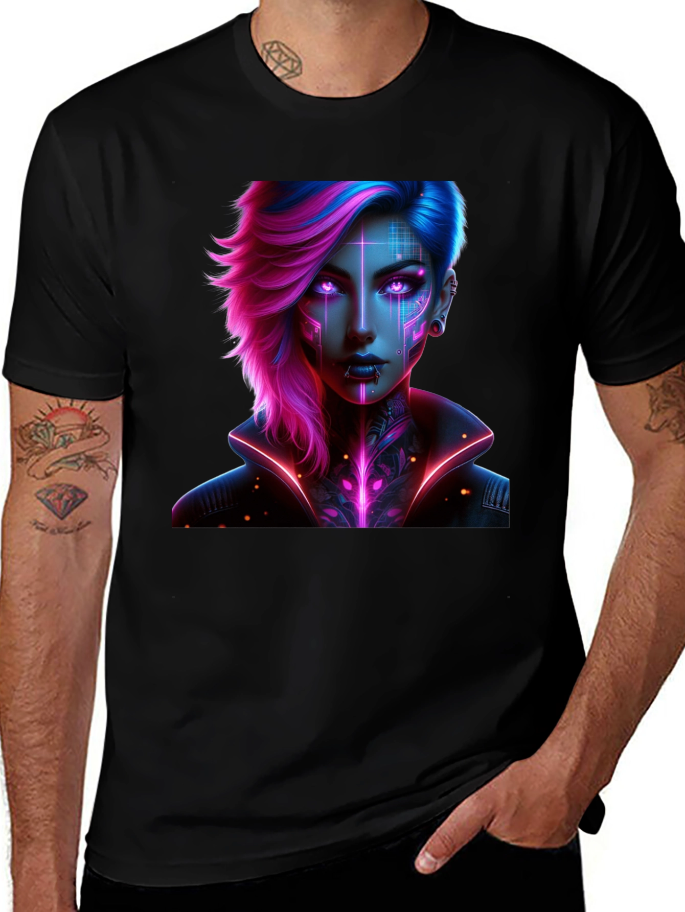 Cyberpunk Girl T-Shirt - Futuristic Neon Design
