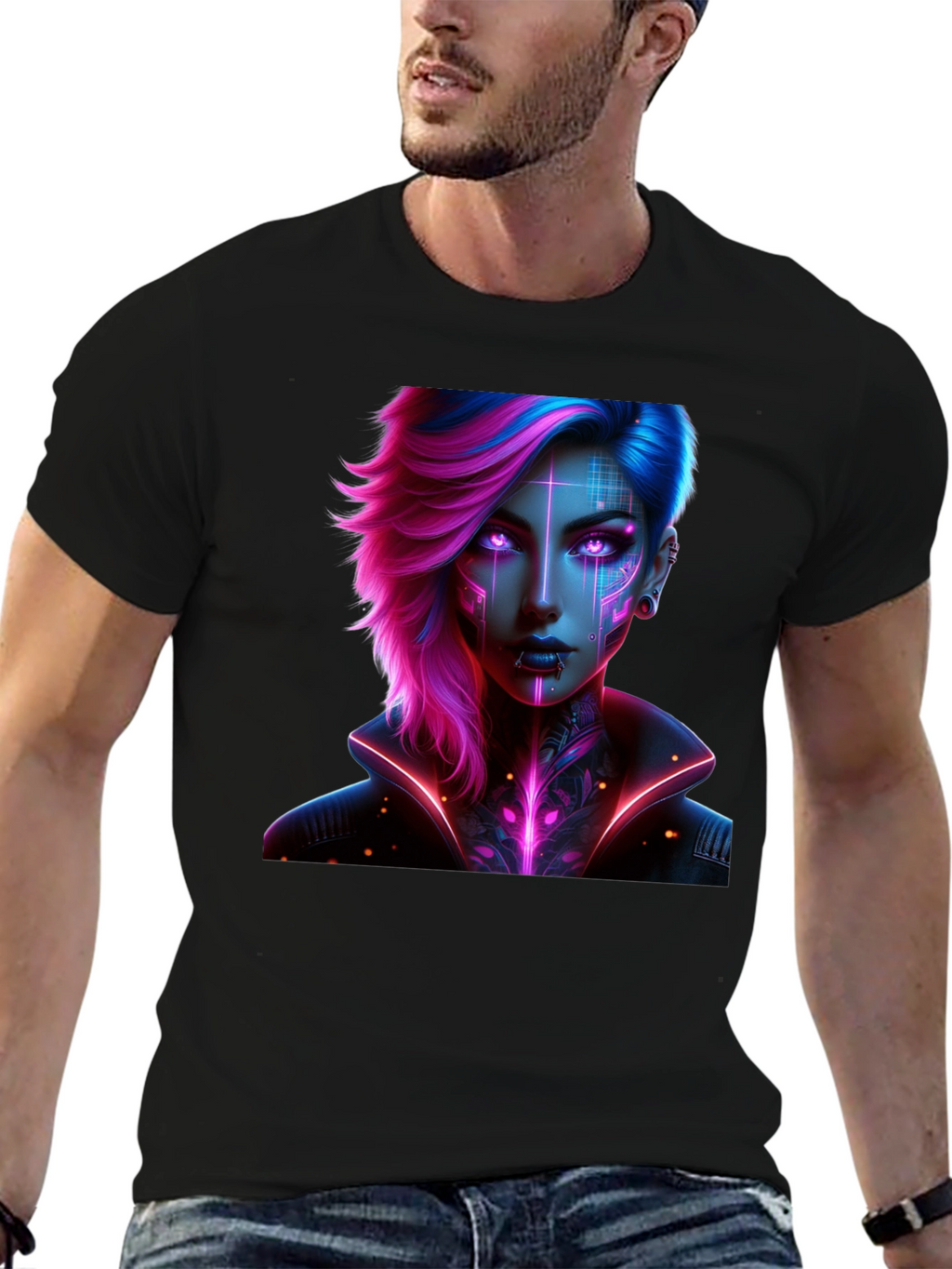 Cyberpunk Girl T-Shirt - Futuristic Neon Design