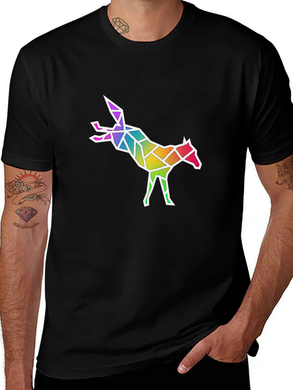 Geometric Rainbow Fox Graphic T-Shirt