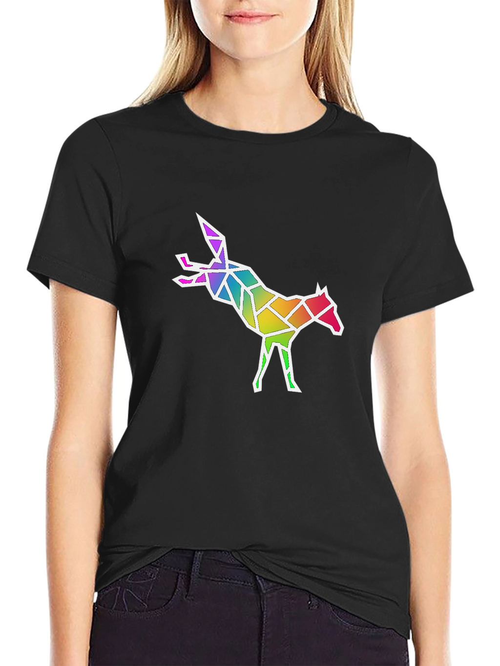 Geometric Rainbow Fox Graphic T-Shirt