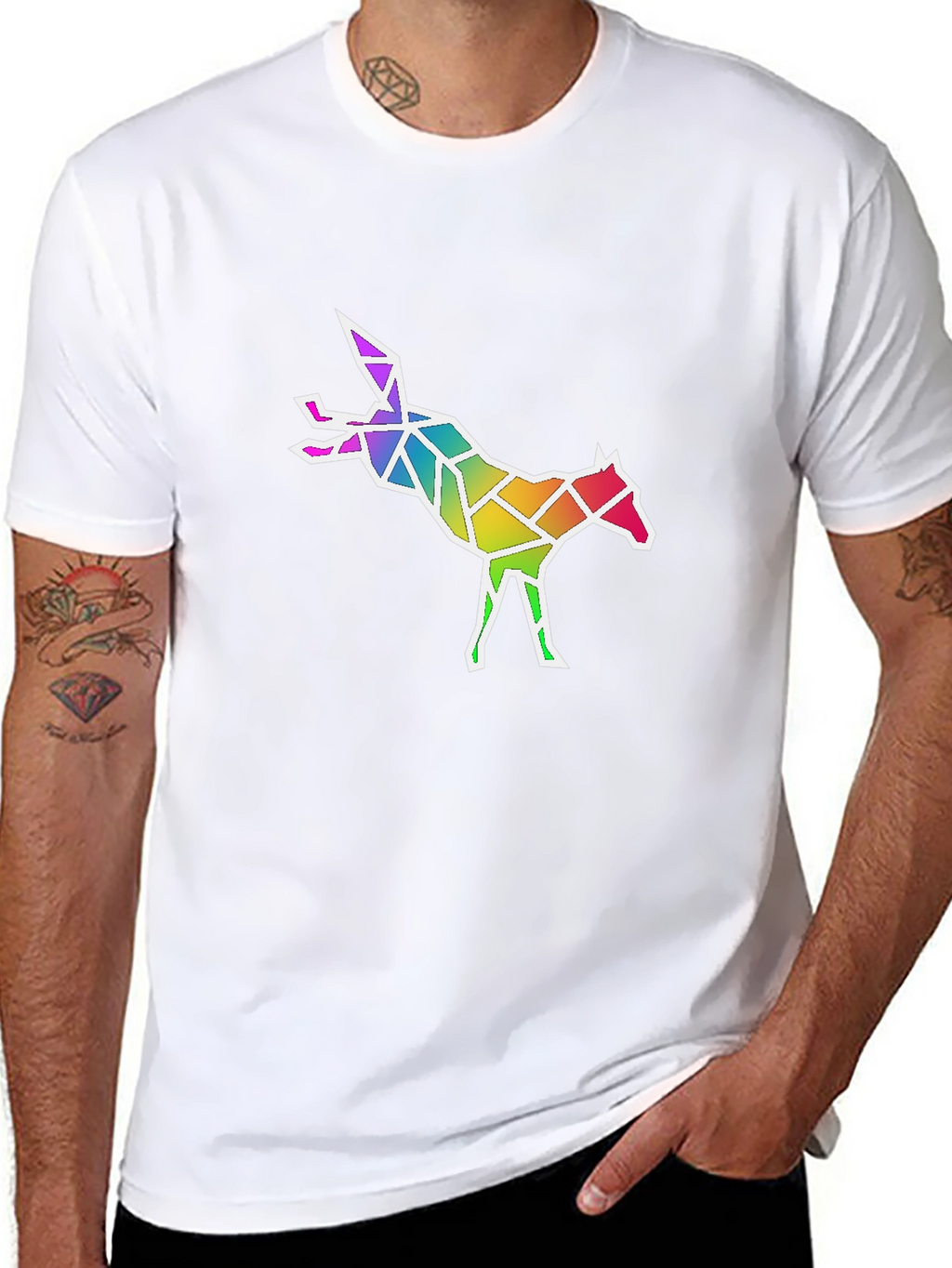 Geometric Rainbow Fox Graphic T-Shirt