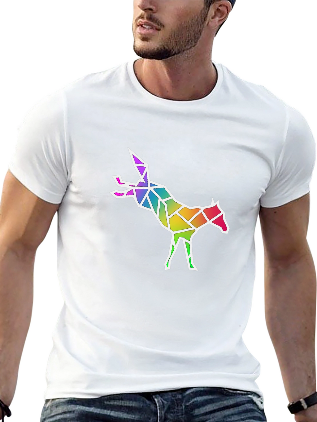 Geometric Rainbow Fox Graphic T-Shirt