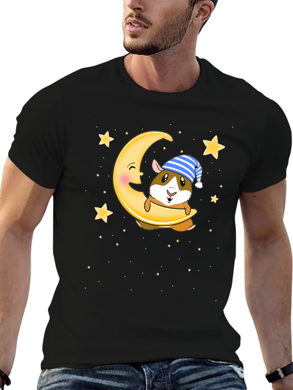 Guinea Pig Moon Stars Graphic T-Shirt
