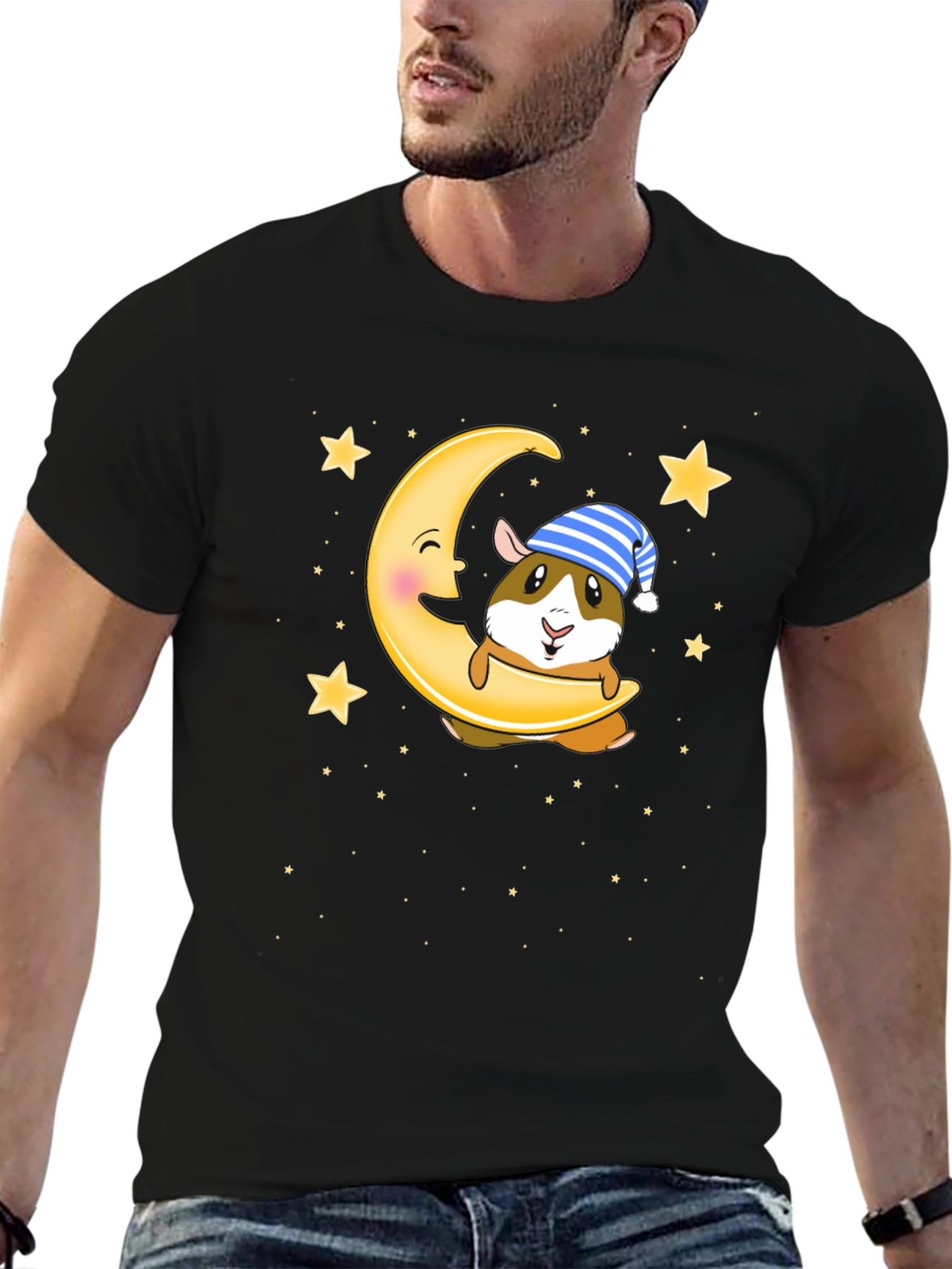 Guinea Pig Moon Stars Graphic T-Shirt