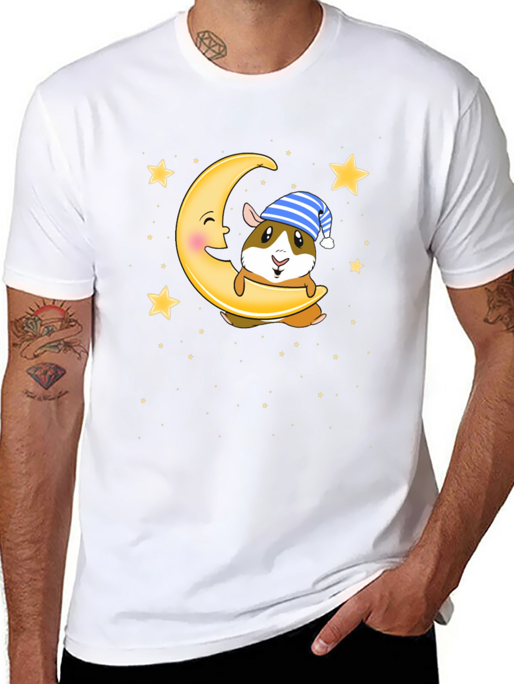 Guinea Pig Moon Stars Graphic T-Shirt