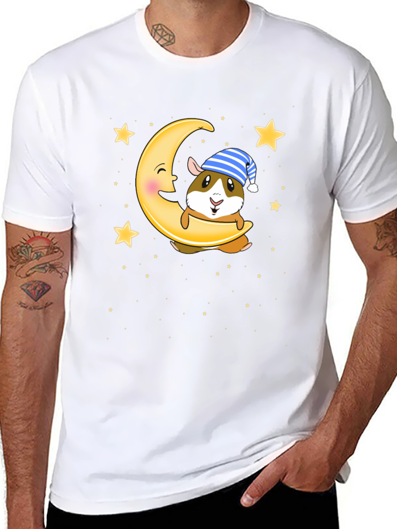 Guinea Pig Moon Stars Graphic T-Shirt