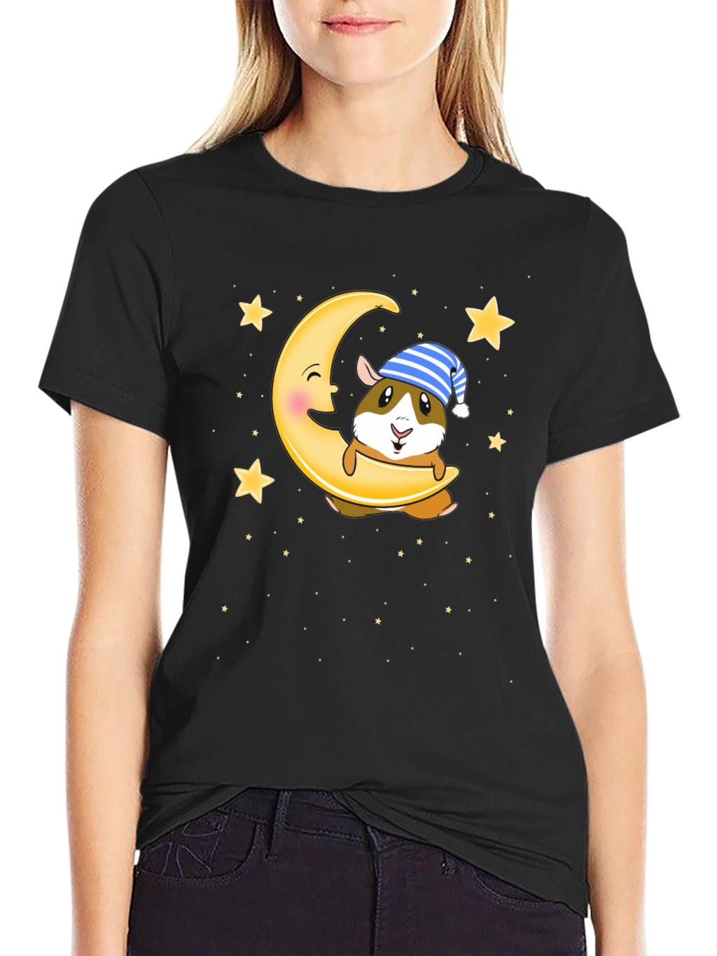 Guinea Pig Moon Stars Graphic T-Shirt