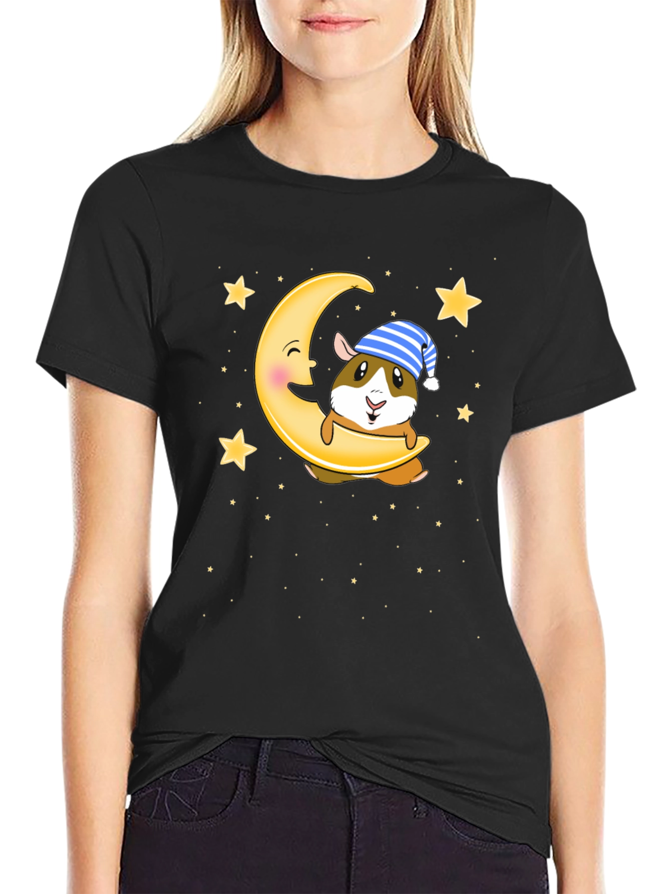 Guinea Pig Moon Stars Graphic T-Shirt
