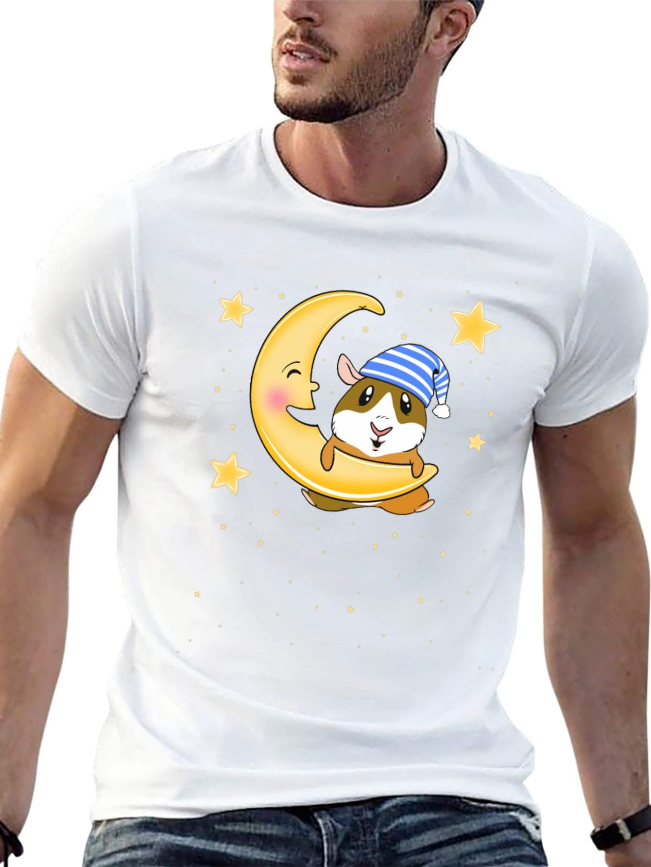 Guinea Pig Moon Stars Graphic T-Shirt