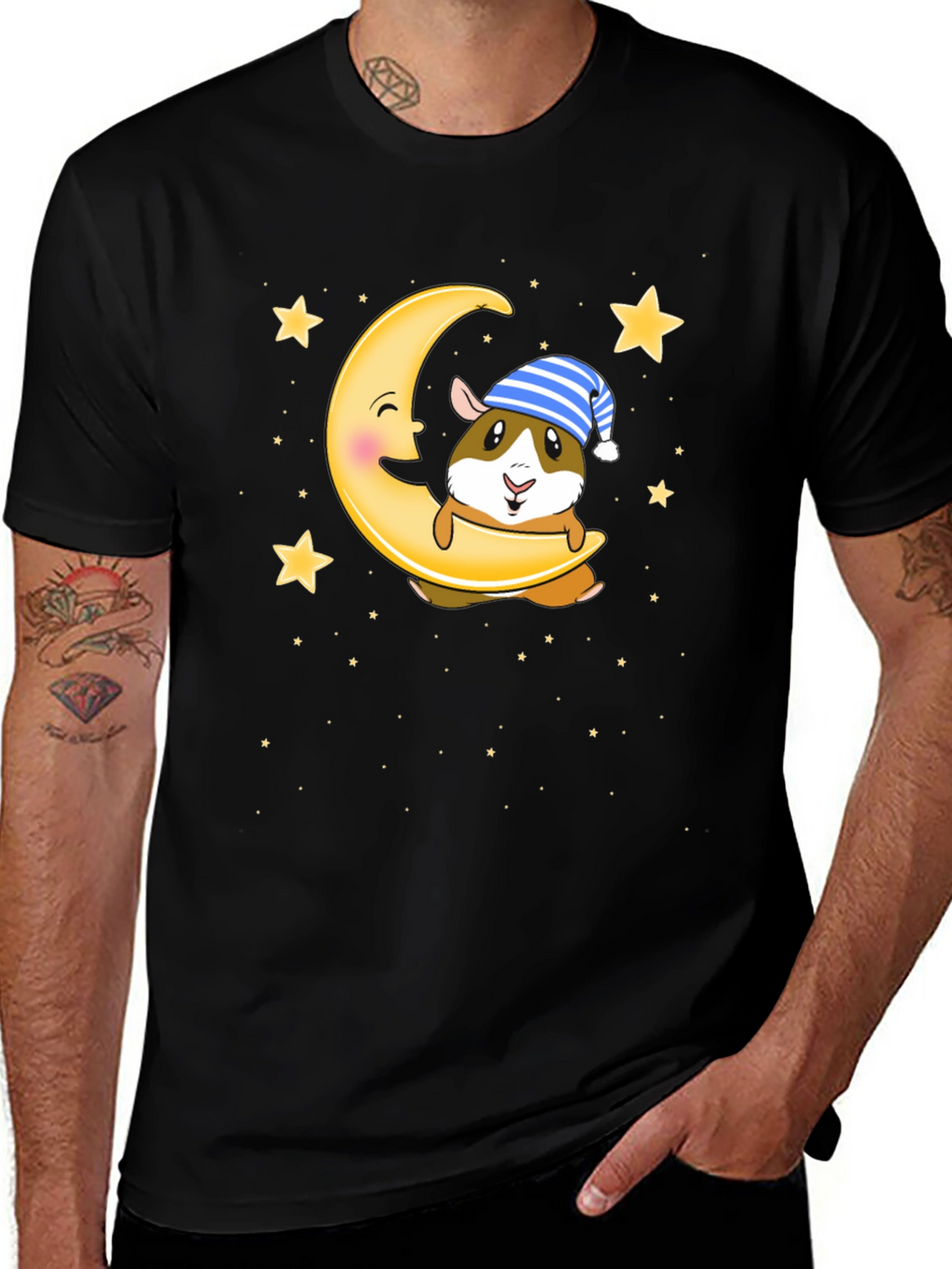 Guinea Pig Moon Stars Graphic T-Shirt