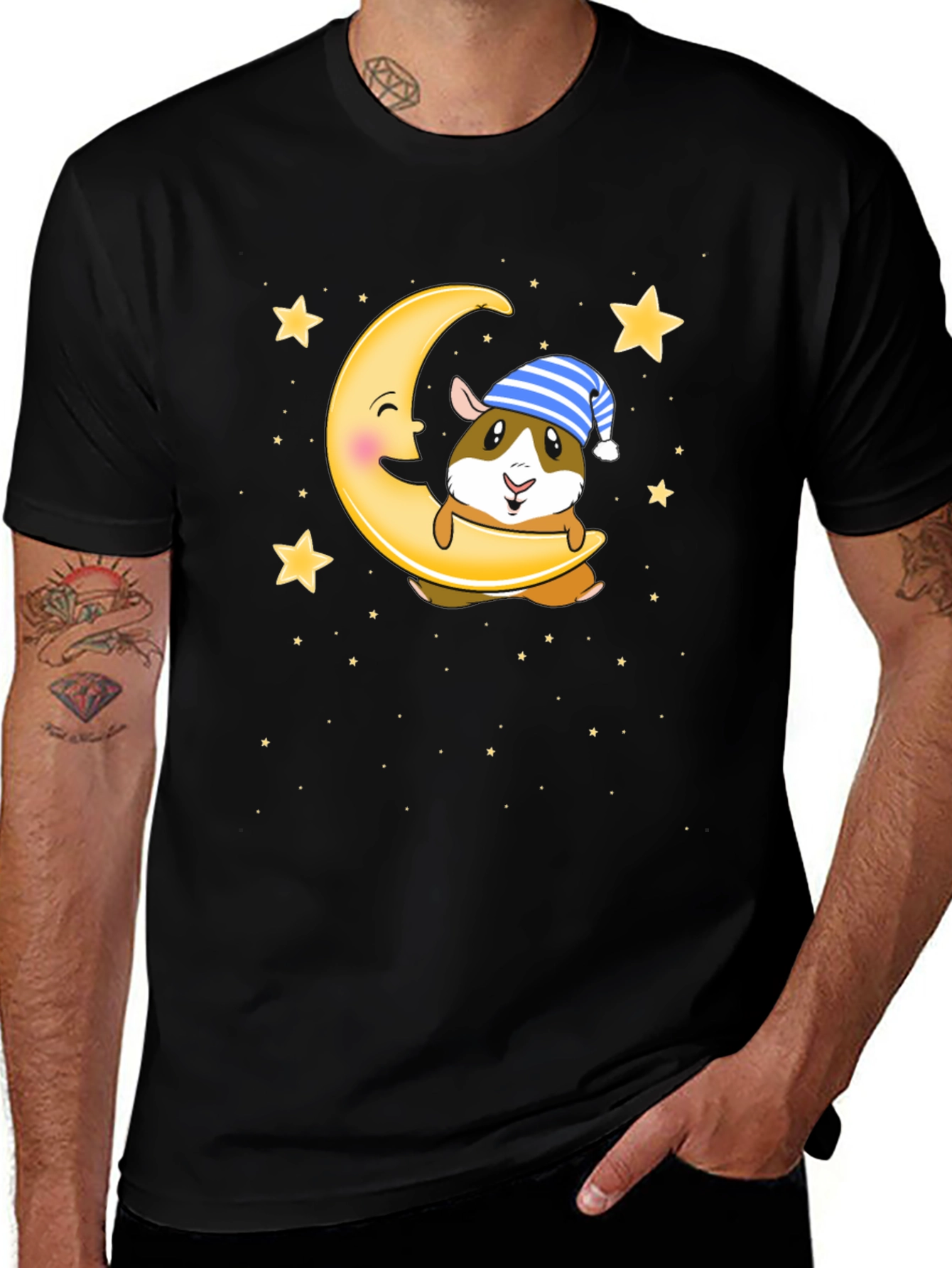 Guinea Pig Moon Stars Graphic T-Shirt