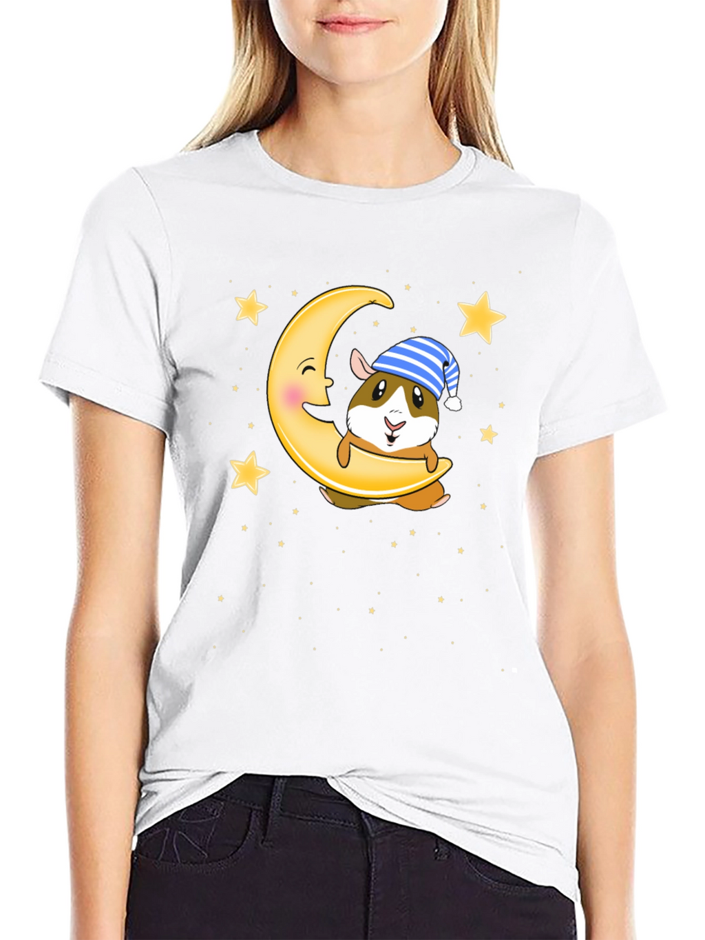 Guinea Pig Moon Stars Graphic T-Shirt